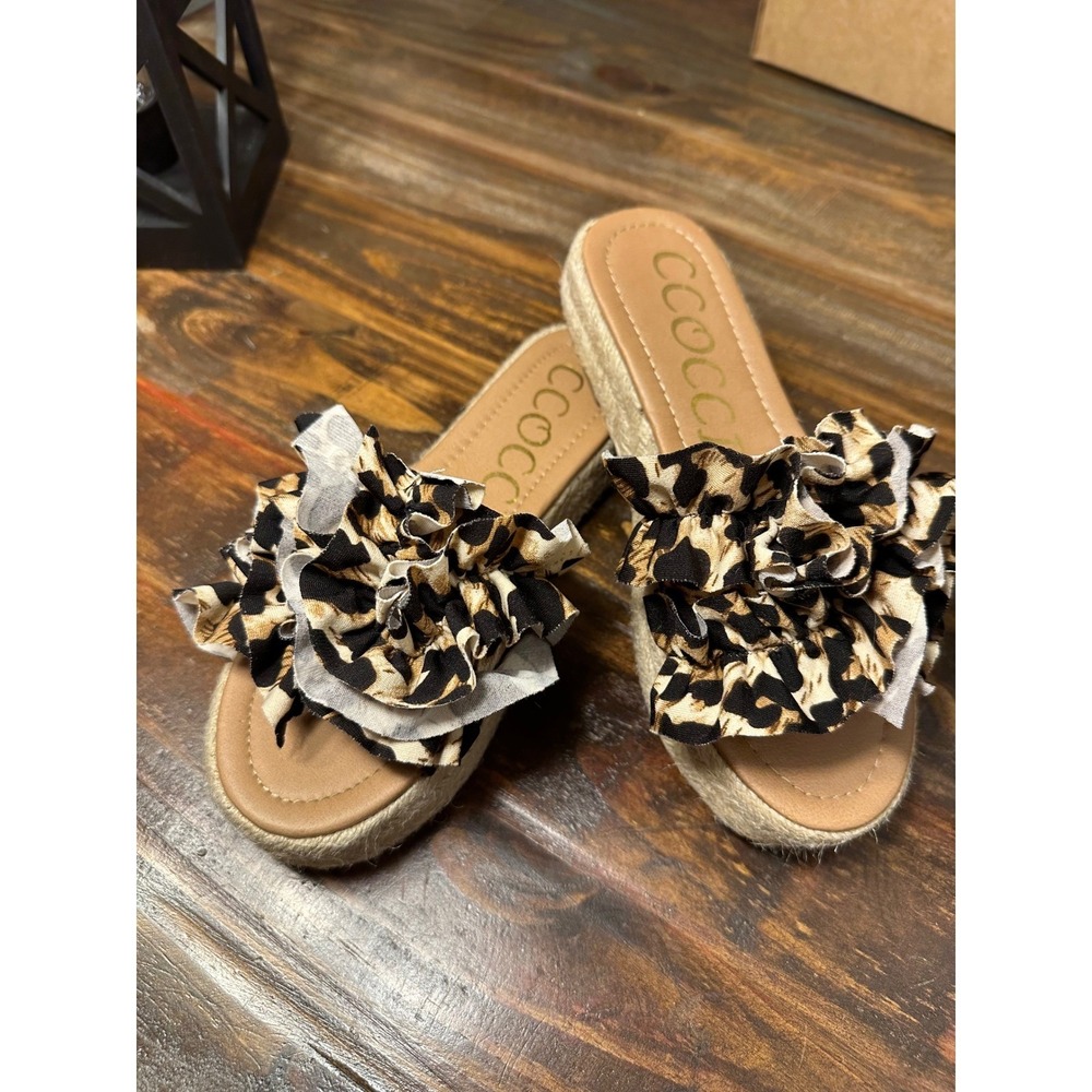 CCOCCI‎ Women's Leopard Ruffle Platform Espadrille Slide Sandals Size 7
